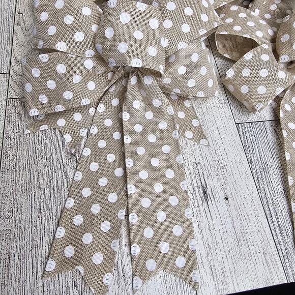 Christmas Tree Bows, Set of 6 Beige Polka Dot Bows, Holiday Bows, Christmas Bows - Picture 5 of 8